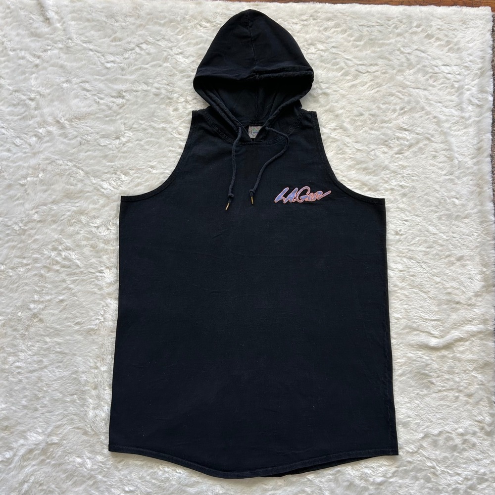 Vintage LA Gear Sleeveless Hoodie Mens Large Black 90s Gym Tank Top Made in USA